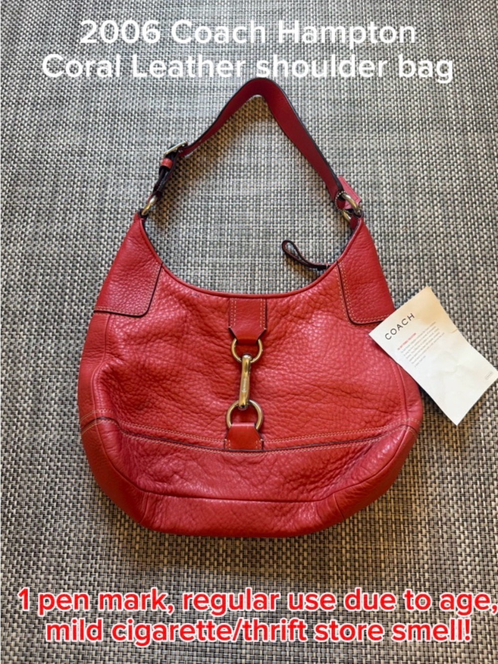 Coach Coral Pebbled Leather Shoulder Bag with Gold Hardware USED